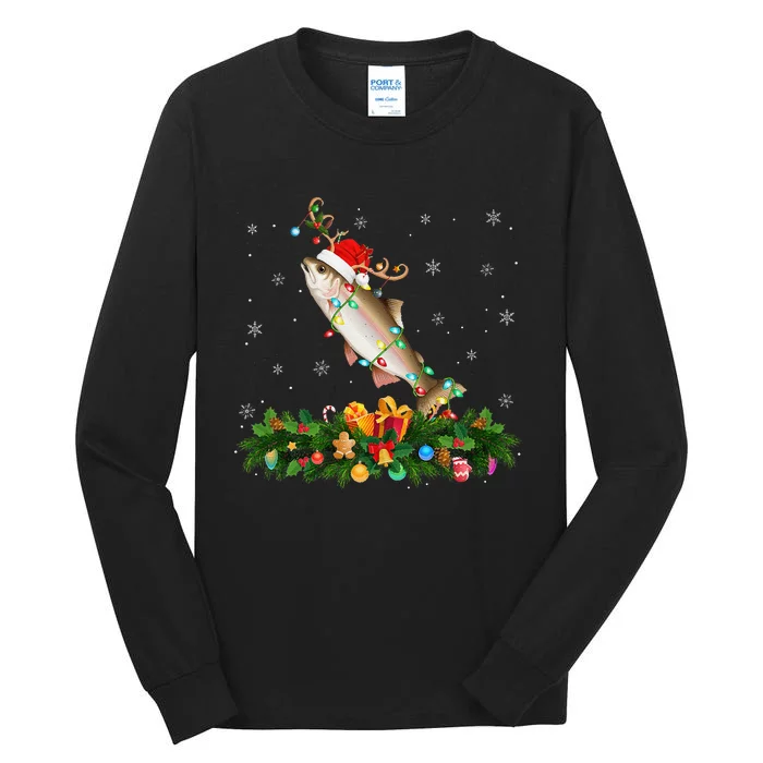 Salmon Xmas Lighting Reindeer Santa Hat Salmon Christmas Tall Long Sleeve T-Shirt