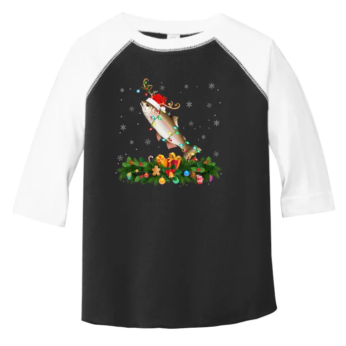 Salmon Xmas Lighting Reindeer Santa Hat Salmon Christmas Toddler Fine Jersey T-Shirt