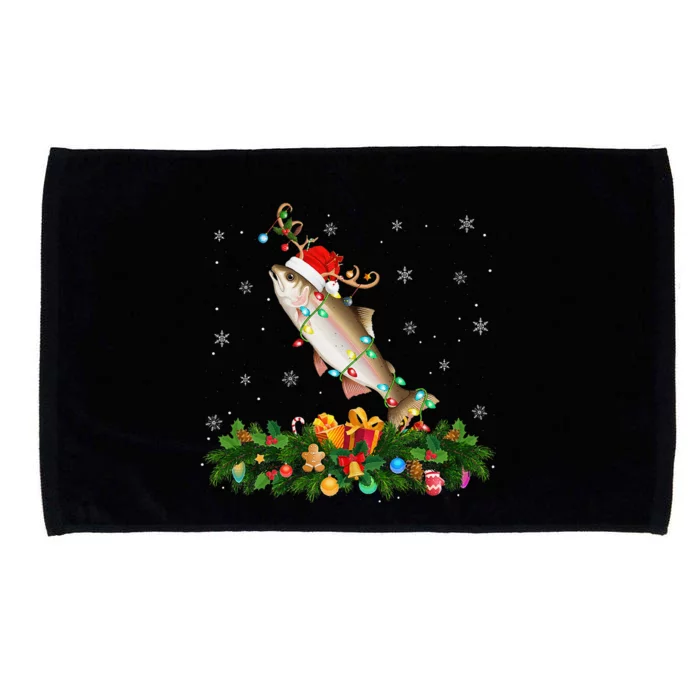 Salmon Xmas Lighting Reindeer Santa Hat Salmon Christmas Microfiber Hand Towel