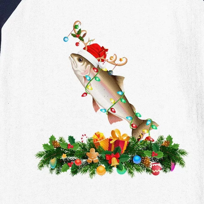 Salmon Xmas Lighting Reindeer Santa Hat Salmon Christmas Baseball Sleeve Shirt