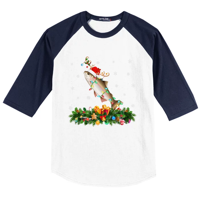 Salmon Xmas Lighting Reindeer Santa Hat Salmon Christmas Baseball Sleeve Shirt