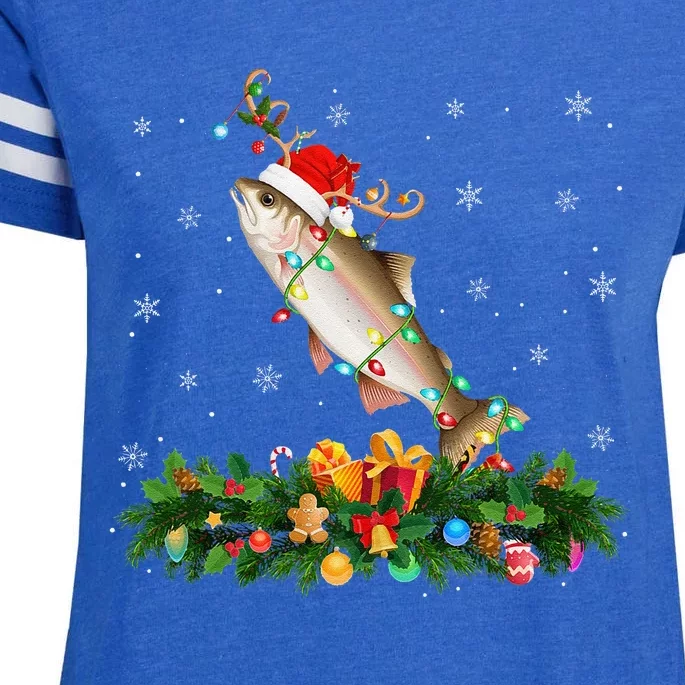 Salmon Xmas Lighting Reindeer Santa Hat Salmon Christmas Enza Ladies Jersey Football T-Shirt