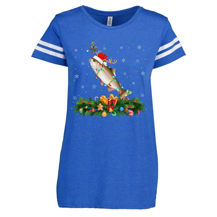 Salmon Xmas Lighting Reindeer Santa Hat Salmon Christmas Enza Ladies Jersey Football T-Shirt