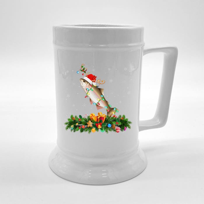 Salmon Xmas Lighting Reindeer Santa Hat Salmon Christmas Front & Back Beer Stein