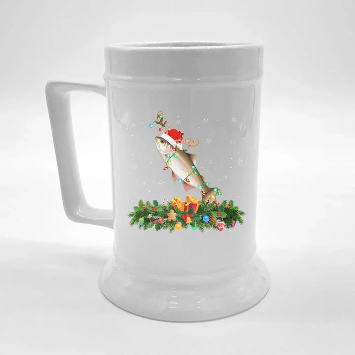 Salmon Xmas Lighting Reindeer Santa Hat Salmon Christmas Front & Back Beer Stein