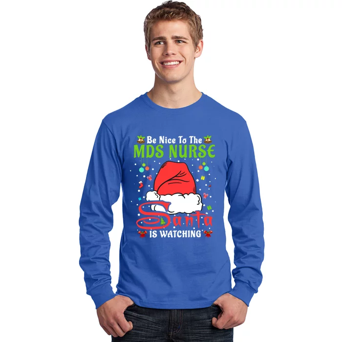 Santa Xmas Pajamas Be Nice To The Mds Nurse Christmas Gift Long Sleeve Shirt