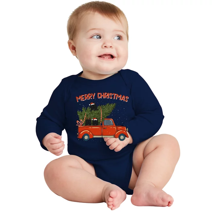 Schipperke Xmas Vintage Red Pickup Retro Truck Cute Gift Baby Long Sleeve Bodysuit