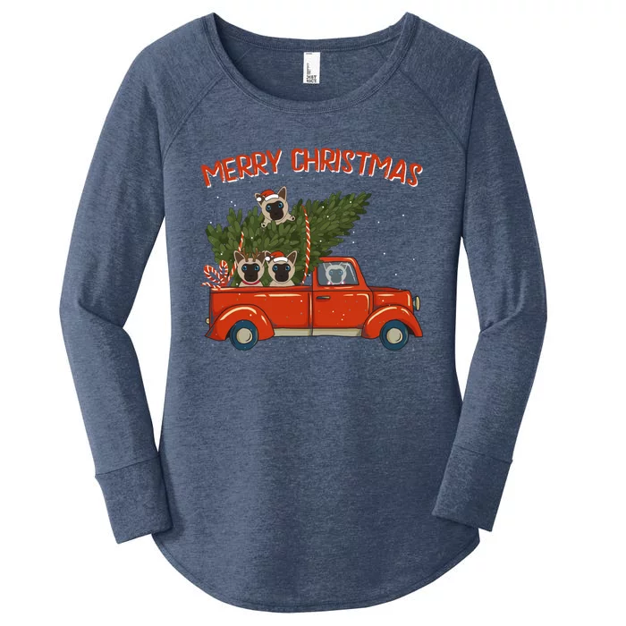 Siamese Xmas Vintage Red Pickup Retro Truck Great Gift Women's Perfect Tri Tunic Long Sleeve Shirt