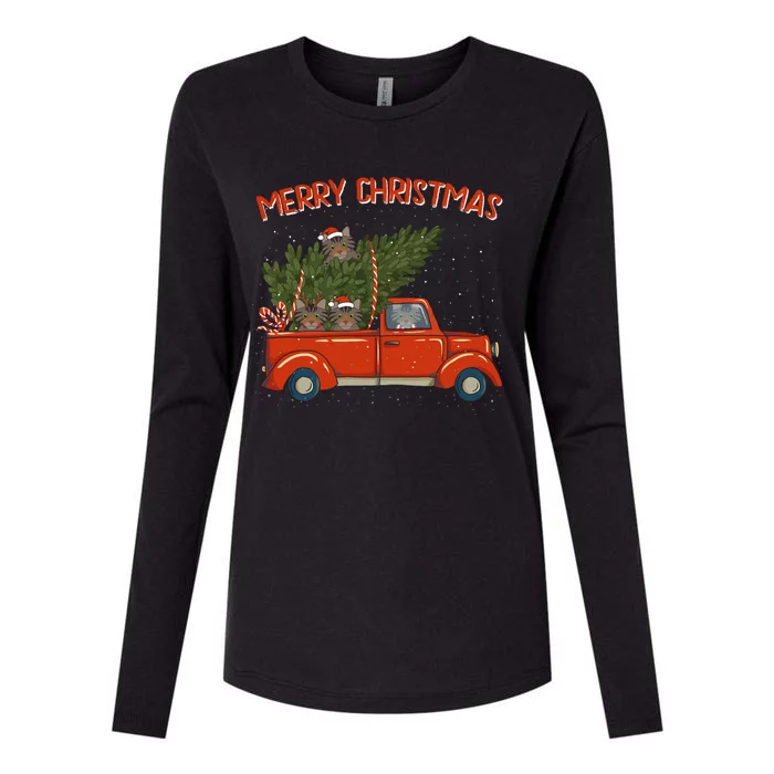 Siberian Xmas Vintage Red Pickup Retro Truck Gift Womens Cotton Relaxed Long Sleeve T-Shirt