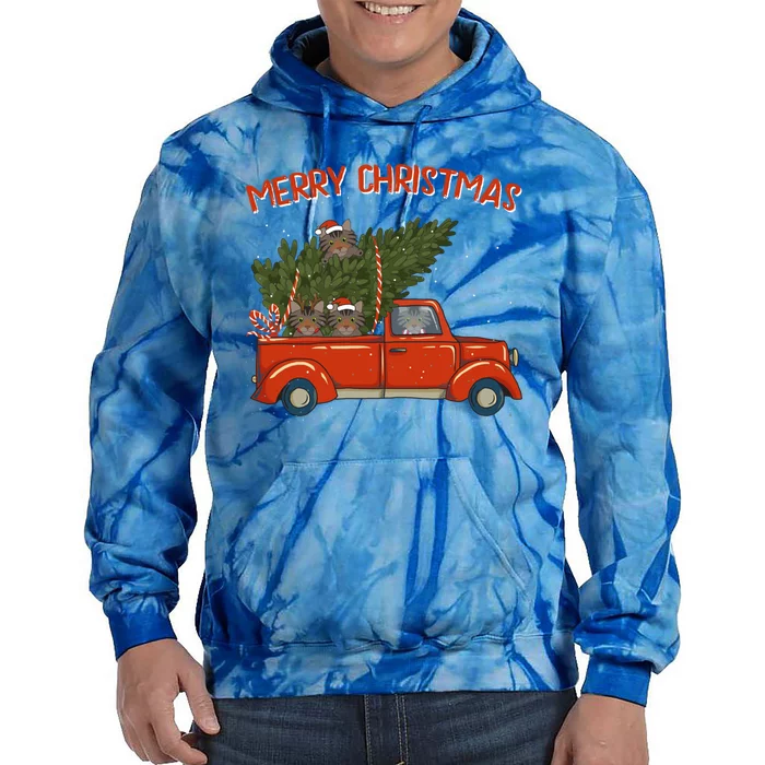 Siberian Xmas Vintage Red Pickup Retro Truck Gift Tie Dye Hoodie