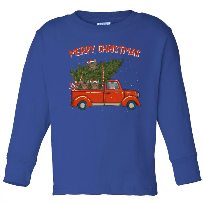 Siberian Xmas Vintage Red Pickup Retro Truck Gift Toddler Long Sleeve Shirt