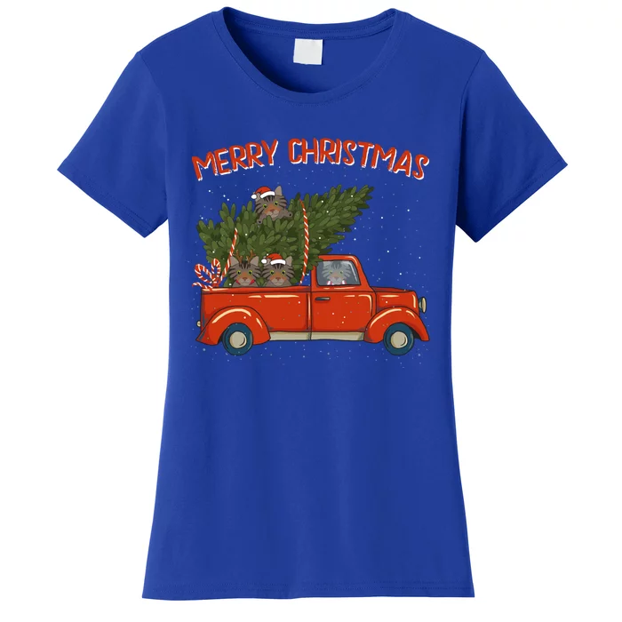 Siberian Xmas Vintage Red Pickup Retro Truck Gift Women's T-Shirt