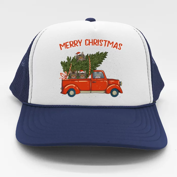 Siberian Xmas Vintage Red Pickup Retro Truck Gift Trucker Hat