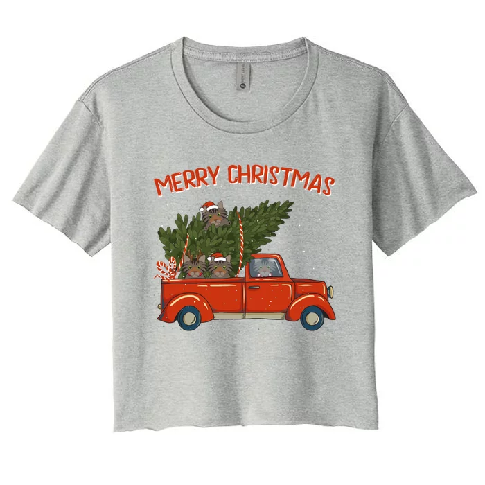 Siberian Xmas Vintage Red Pickup Retro Truck Gift Women's Crop Top Tee