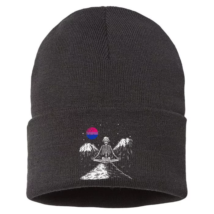 Skeleton Yoga Bisexual LGBTQ Funny Skeleton Meditator Sustainable Knit Beanie