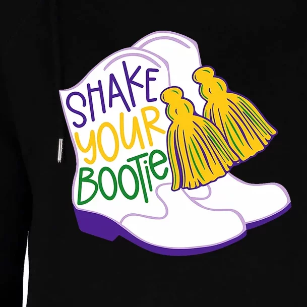 Shake Your Bootie Mardi Gras Bead Boot Carnival Celebration Womens Funnel Neck Pullover Hood