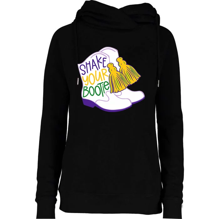 Shake Your Bootie Mardi Gras Bead Boot Carnival Celebration Womens Funnel Neck Pullover Hood