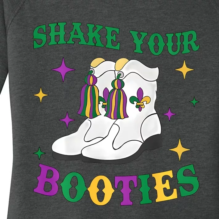 Shake Your Bootie Retro Mardi Gras Booties Women's Perfect Tri Tunic Long Sleeve Shirt