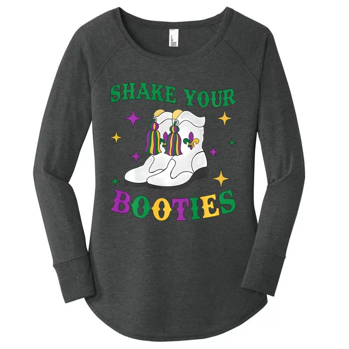 Shake Your Bootie Retro Mardi Gras Booties Women's Perfect Tri Tunic Long Sleeve Shirt