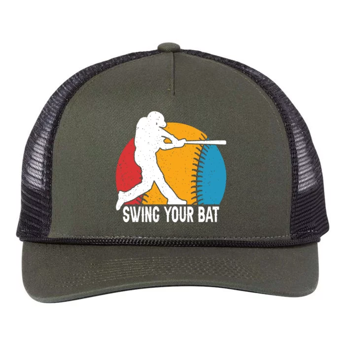 Swing Your Bat Baseball Retro Gift For Baseball Player Retro Rope Trucker Hat Cap