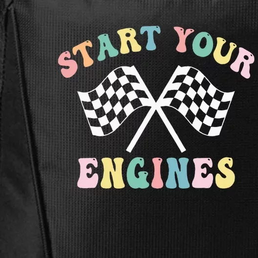 Start Your Engines Groovy Checkered Flag Retro Racing City Backpack