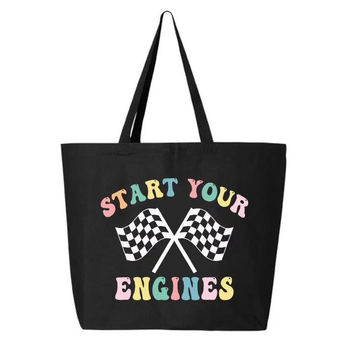 Start Your Engines Groovy Checkered Flag Retro Racing 25L Jumbo Tote