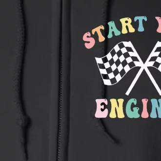 Start Your Engines Groovy Checkered Flag Retro Racing Full Zip Hoodie