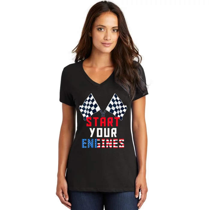 Start Your Engines Motorsport Car Drag Racing Women's V-Neck T-Shirt