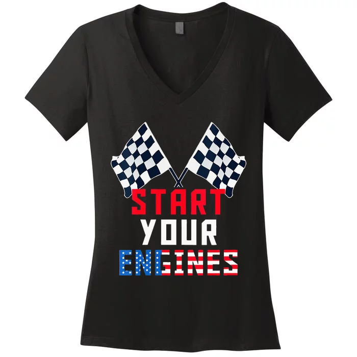 Start Your Engines Motorsport Car Drag Racing Women's V-Neck T-Shirt