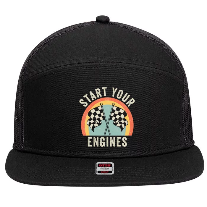 Start Your Engines Funny Saying Raceday Race Car Lovers 7 Panel Mesh Trucker Snapback Hat