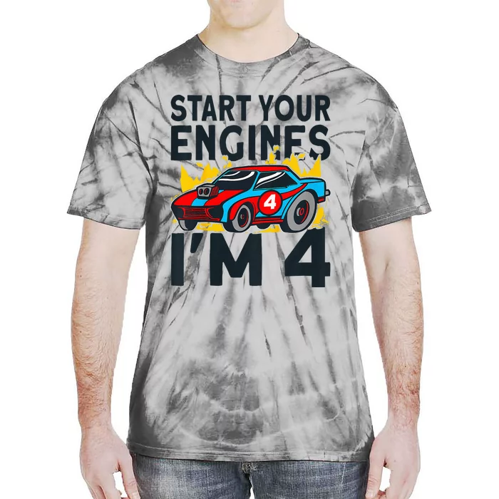 Start You Engines IM 4 Race Car 4th Birthday Race Car Tie-Dye T-Shirt