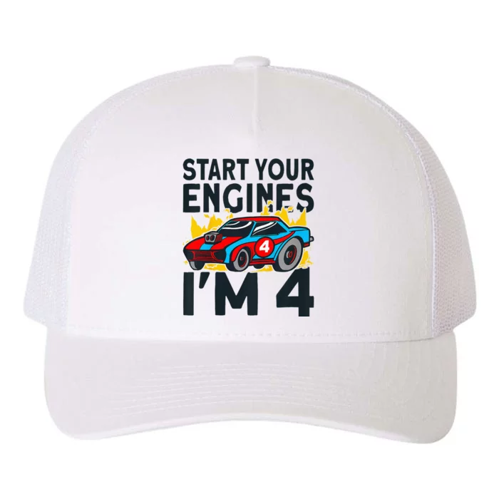 Start You Engines IM 4 Race Car 4th Birthday Race Car Yupoong Adult 5-Panel Trucker Hat