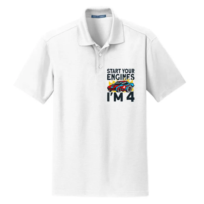 Start You Engines IM 4 Race Car 4th Birthday Race Car Dry Zone Grid Performance Polo