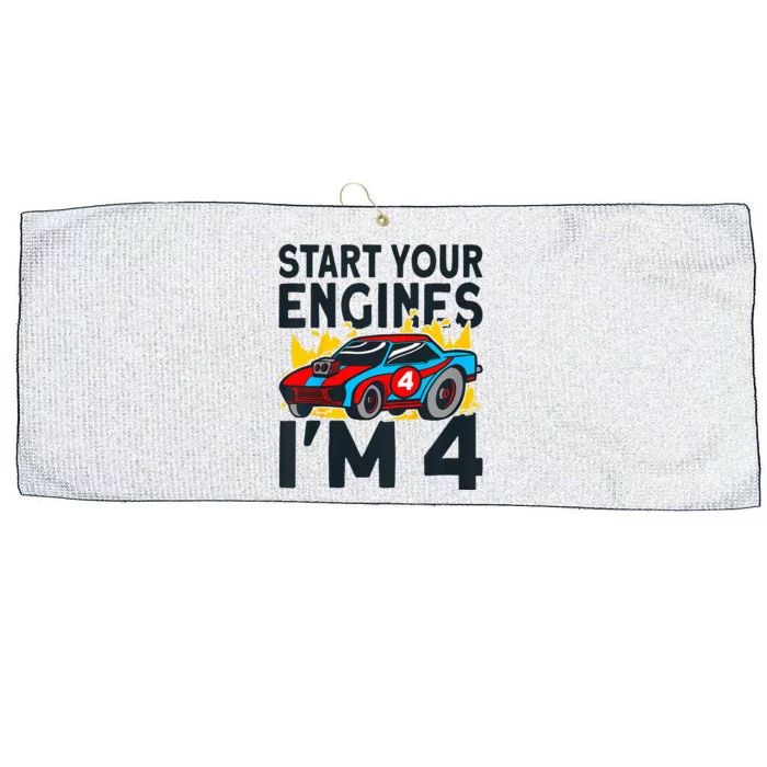 Start You Engines IM 4 Race Car 4th Birthday Race Car Large Microfiber Waffle Golf Towel