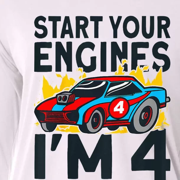 Start You Engines IM 4 Race Car 4th Birthday Race Car Cooling Performance Long Sleeve Crew