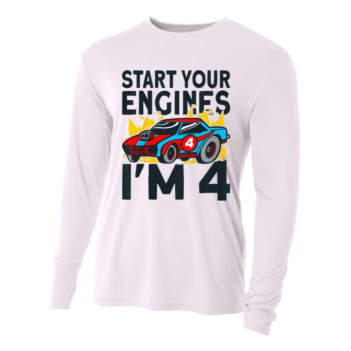 Start You Engines IM 4 Race Car 4th Birthday Race Car Cooling Performance Long Sleeve Crew