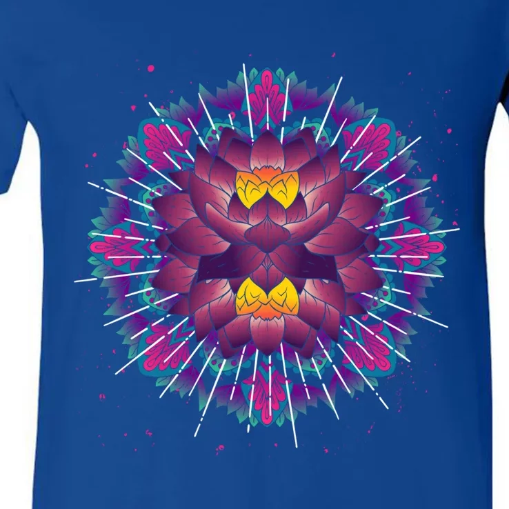 Spiritual Yoga Flower Blossom Meditation Boho Lotus Dala Funny Gift V-Neck T-Shirt