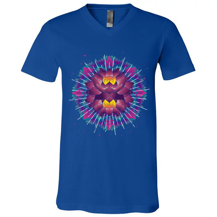 Spiritual Yoga Flower Blossom Meditation Boho Lotus Dala Funny Gift V-Neck T-Shirt