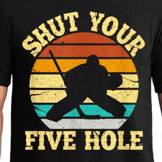 Shut Your Five Hole Funny Ice Hockey Goalie Pajama Set