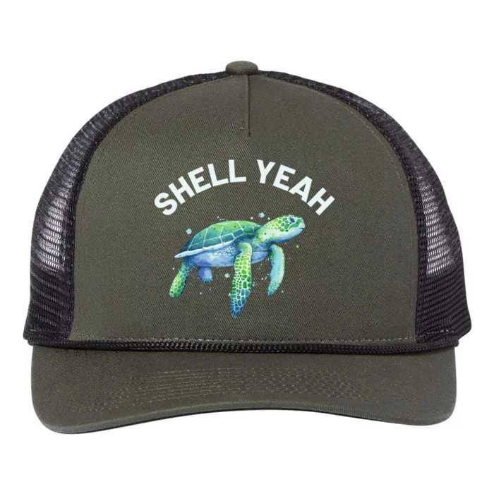 Shell Yeah Gift Cute Tortoise And Sea Turtle Lover Cool Gift Retro Rope Trucker Hat Cap