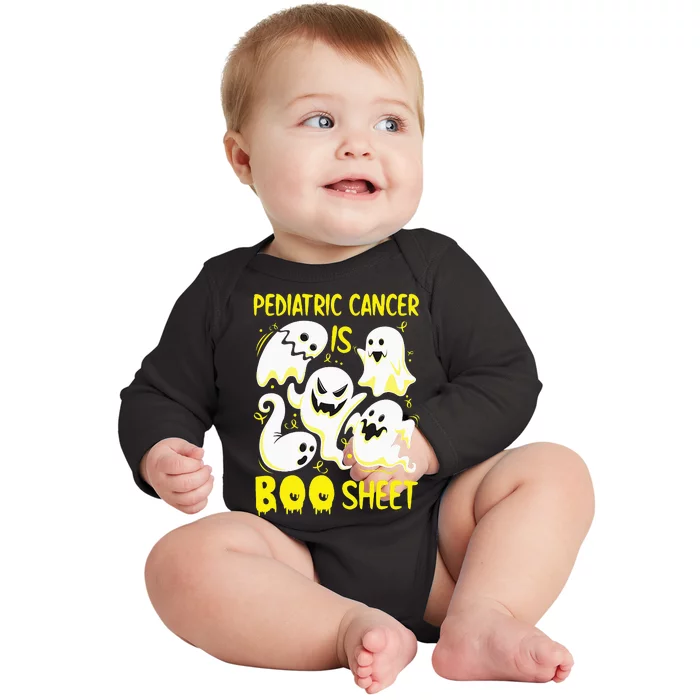 Spooky Yellow Ghost for Pediatric Cancer Awareness Baby Long Sleeve Bodysuit