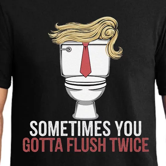 Sometimes You Gotta Flush Twice Funny Kamala Harris Walz Pajama Set