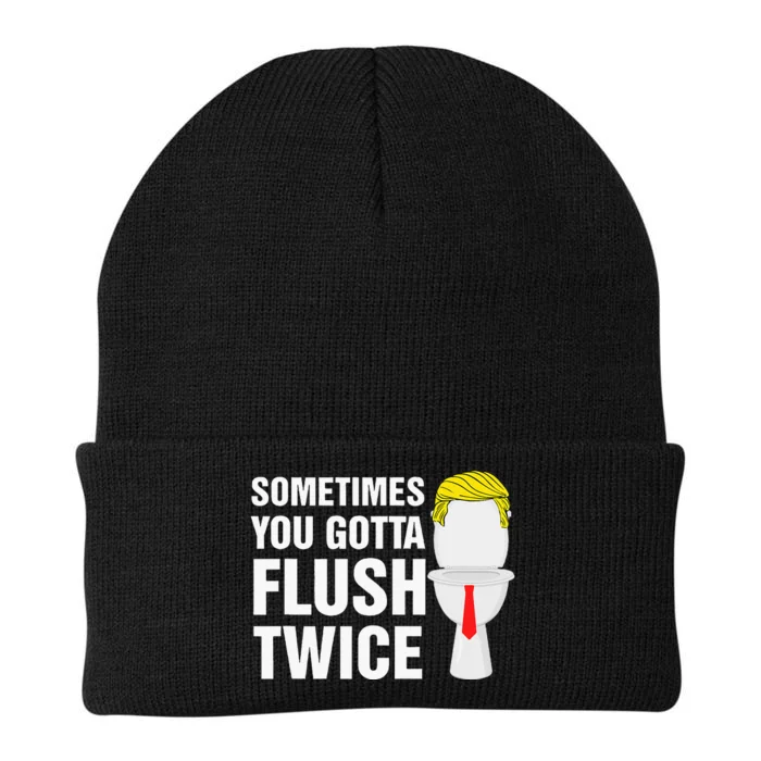 Sometimes You Gotta Flush Twice Funny Election 2024 Knit Cap Winter Beanie