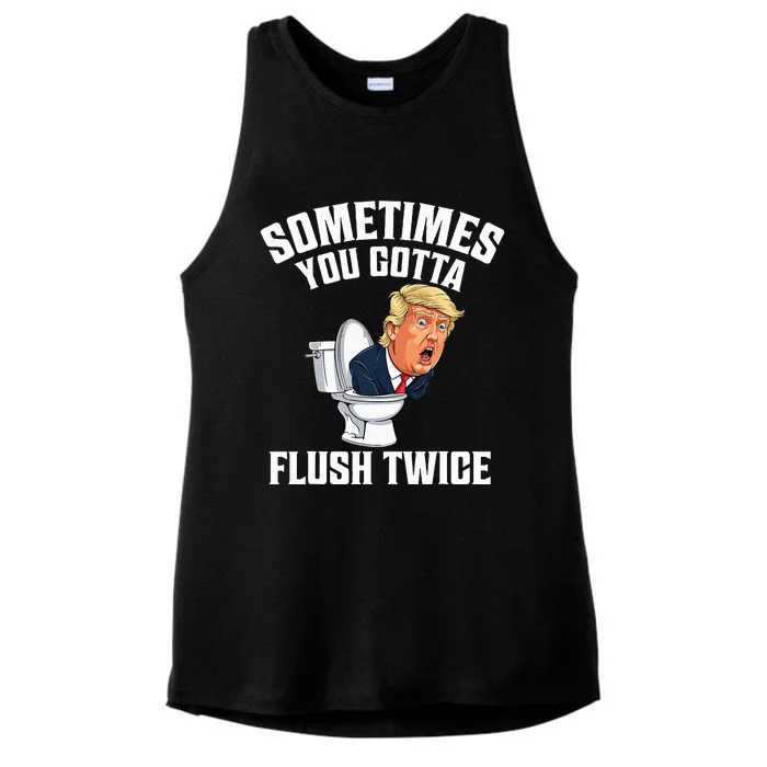 Sometimes You Gotta Flush Twice Funny Anti Trump Meme Parody Ladies Tri-Blend Wicking Tank