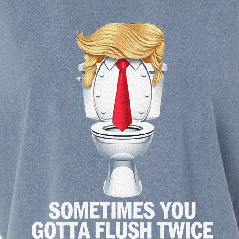 Sometimes You Gotta Flush Twice Funny Kamala Harris Walz Trump Garment-Dyed Women's Muscle Tee