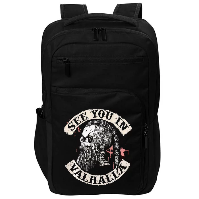 See You In Valhalla Skull Viking Impact Tech Backpack