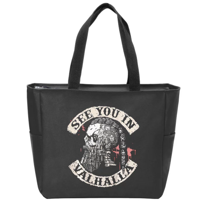 See You In Valhalla Skull Viking Zip Tote Bag