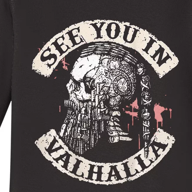 See You In Valhalla Skull Viking Baby Long Sleeve Bodysuit