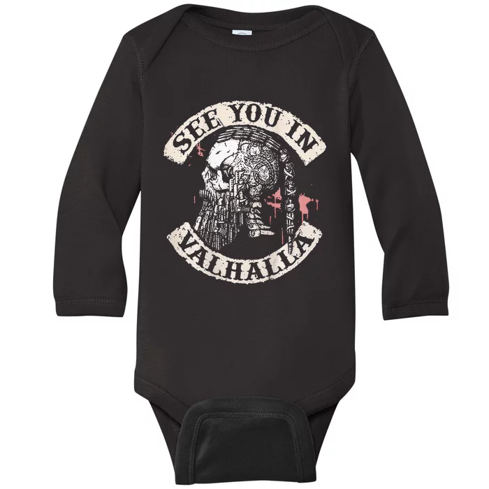 See You In Valhalla Skull Viking Baby Long Sleeve Bodysuit