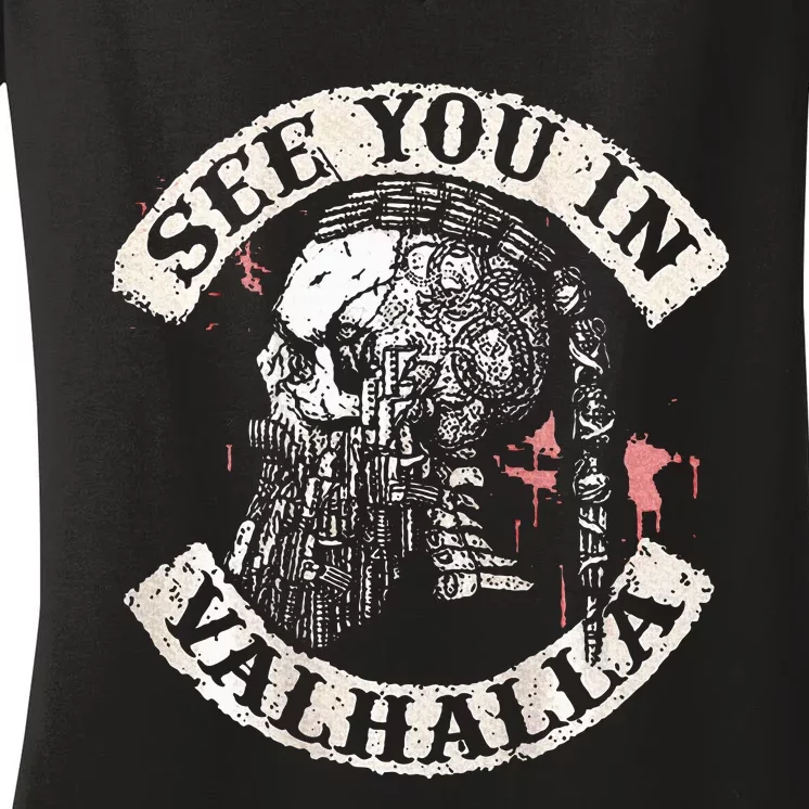 See You In Valhalla Skull Viking Women's V-Neck T-Shirt